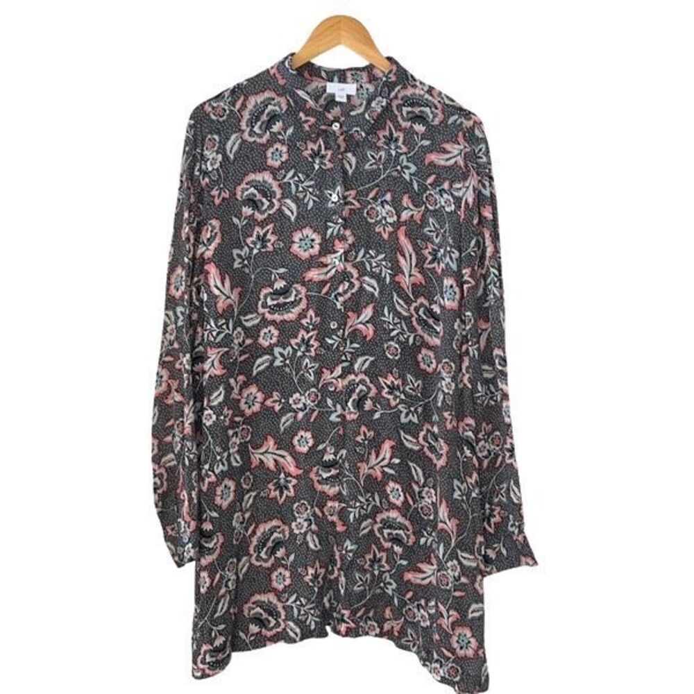 J. Jill Womens Marvelflor Floral Long Sleeve Tunic Button Up Shirt Multicolor XL